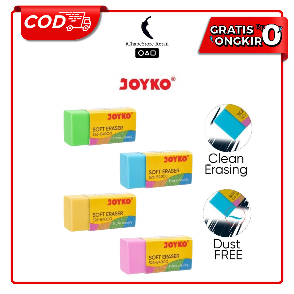 20pcs JOYKO Eraser 526 B40BL / Penghapus Joyko Hitam Putih / Penghapus Pensil/ Penghapus Joyko / Pen
