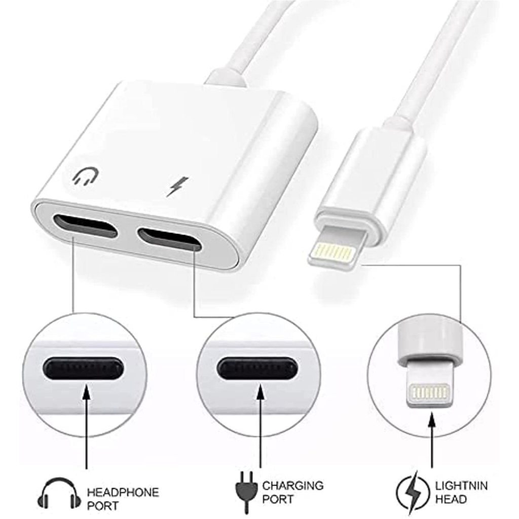 Converter Audio Lightning 2in1 Splitter Charger Musik Dual Port iPhone 6 7 8 X XR XS 11 12 13 14 15 