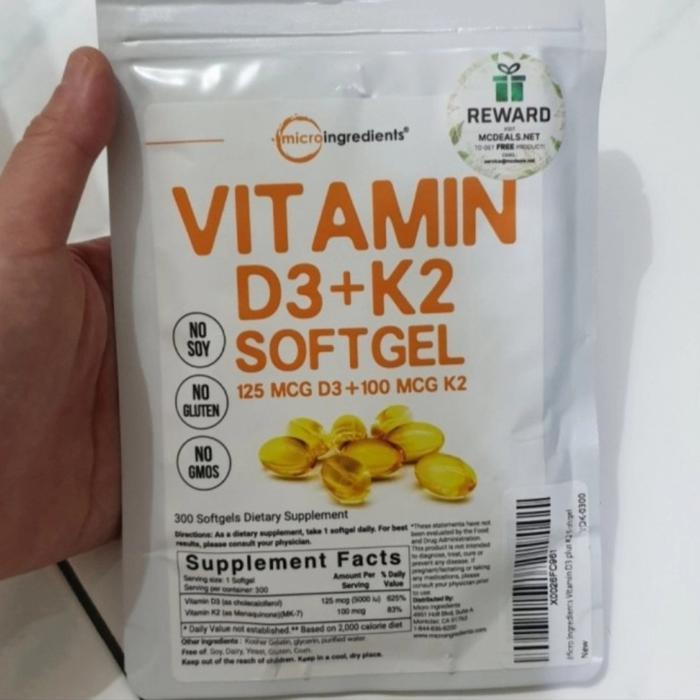 VITAMIN D3 + K2 Microingredients Vitamin D3 5000 iu + K2 300 Softgels