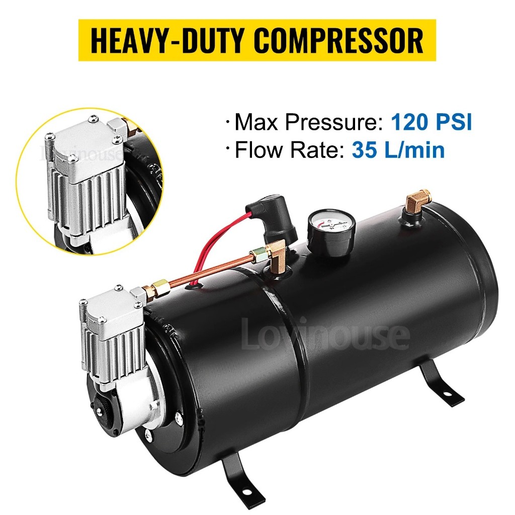 Tabung Kompresor Angin Otomatis 12V 24V 150Psi Air Compressor Portable 3L Suspension Inflator Pump
