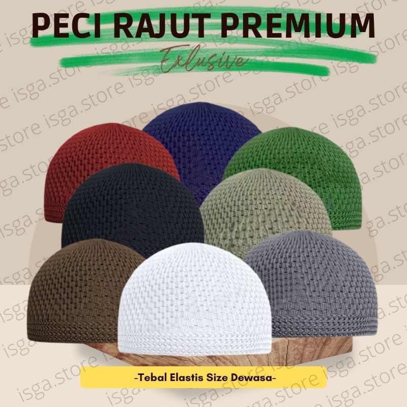 Peci Rajut Dewasa / Peci Haji / Peci Rajut Putih / Kopiah Rajut / Peci Rajut Polos Tebal Elastis
