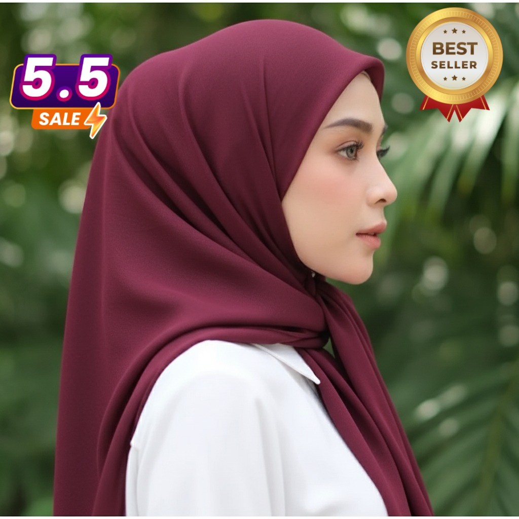 Hijab Segi Empat Bella Square Premium Warna Dark Maroon Marun