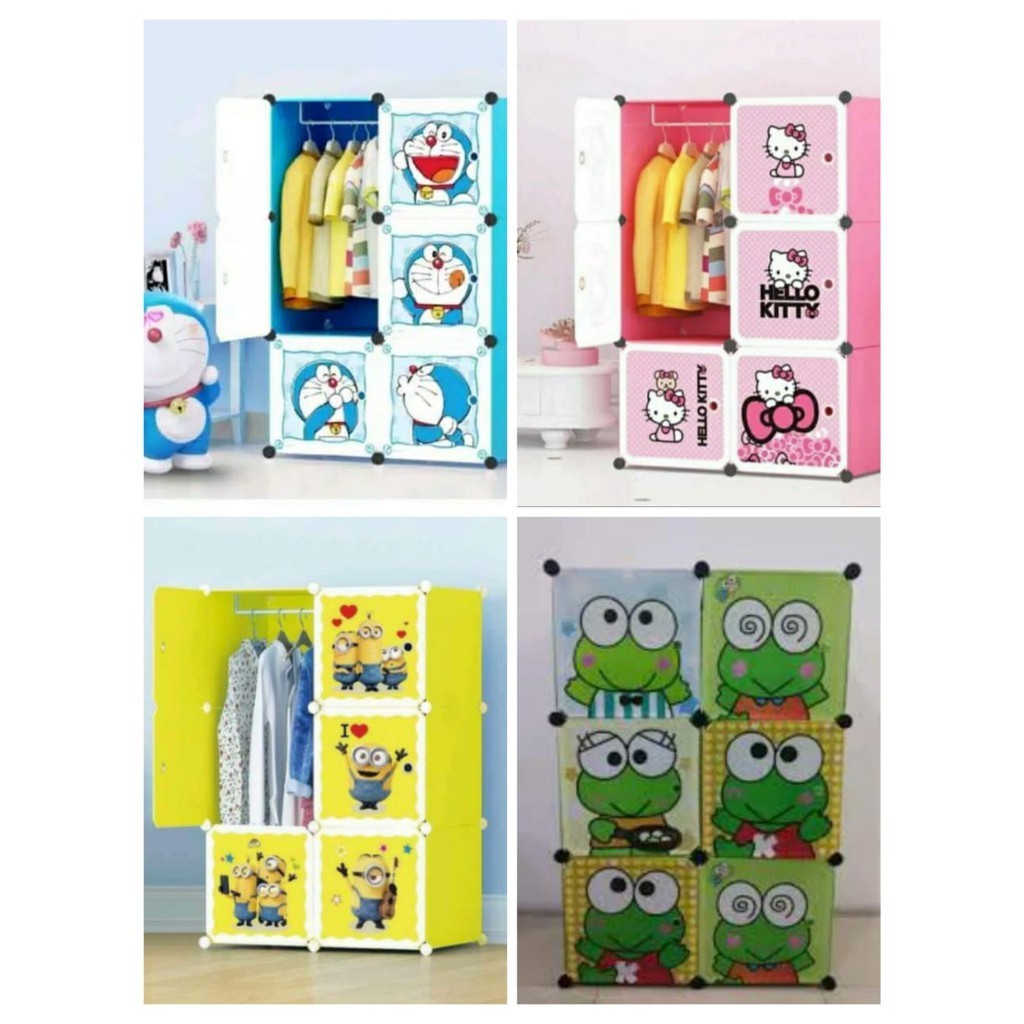 LEMARI PAKAIAN PLASTIK 6 PINTU (2X3) KARAKTER ANIMASI UNTUK ANAK LEMARI SERBAGUNA LEMARI PORTABLE