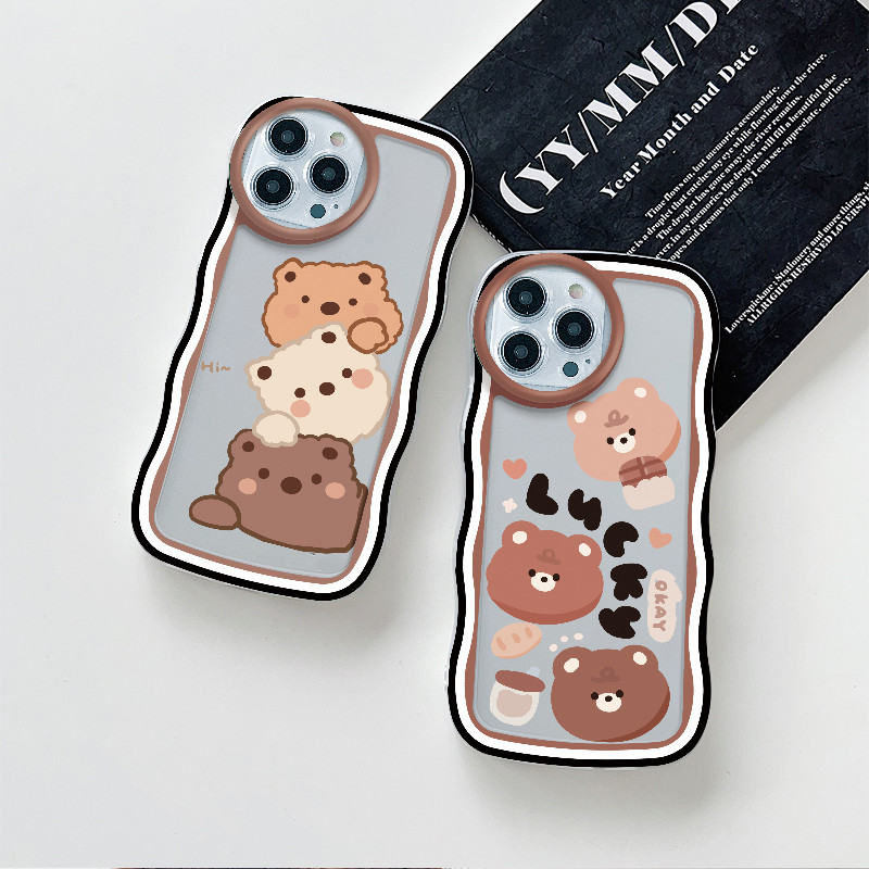 Gelombang Transparan Casing Motif Kartun Manis Beruang Untuk iPhone 15 14 13 12 11 Pro X XR Xs Max 6