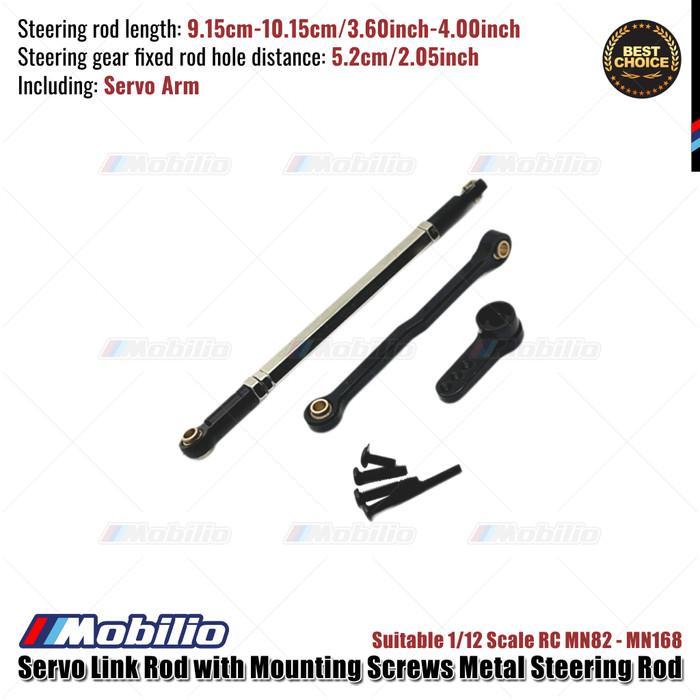 Servo Link Rod with Mounting Screws Metal Steering Rod Suitable 1/12 Scale RC MN82 - MN168 - Black