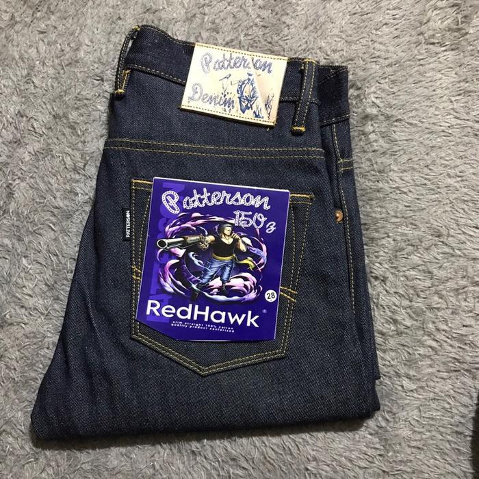 Celana denim selvedge accent 15oz black indigo raw denim kaku - 26