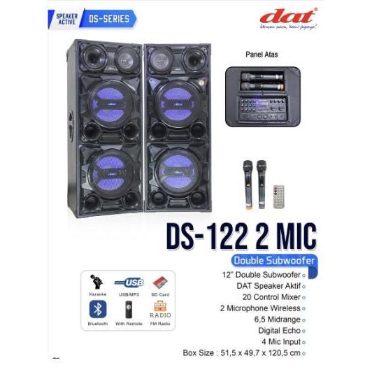 Speaker aktif Pasif dat ds122 2 wireless mic 12 inch ds 122 original