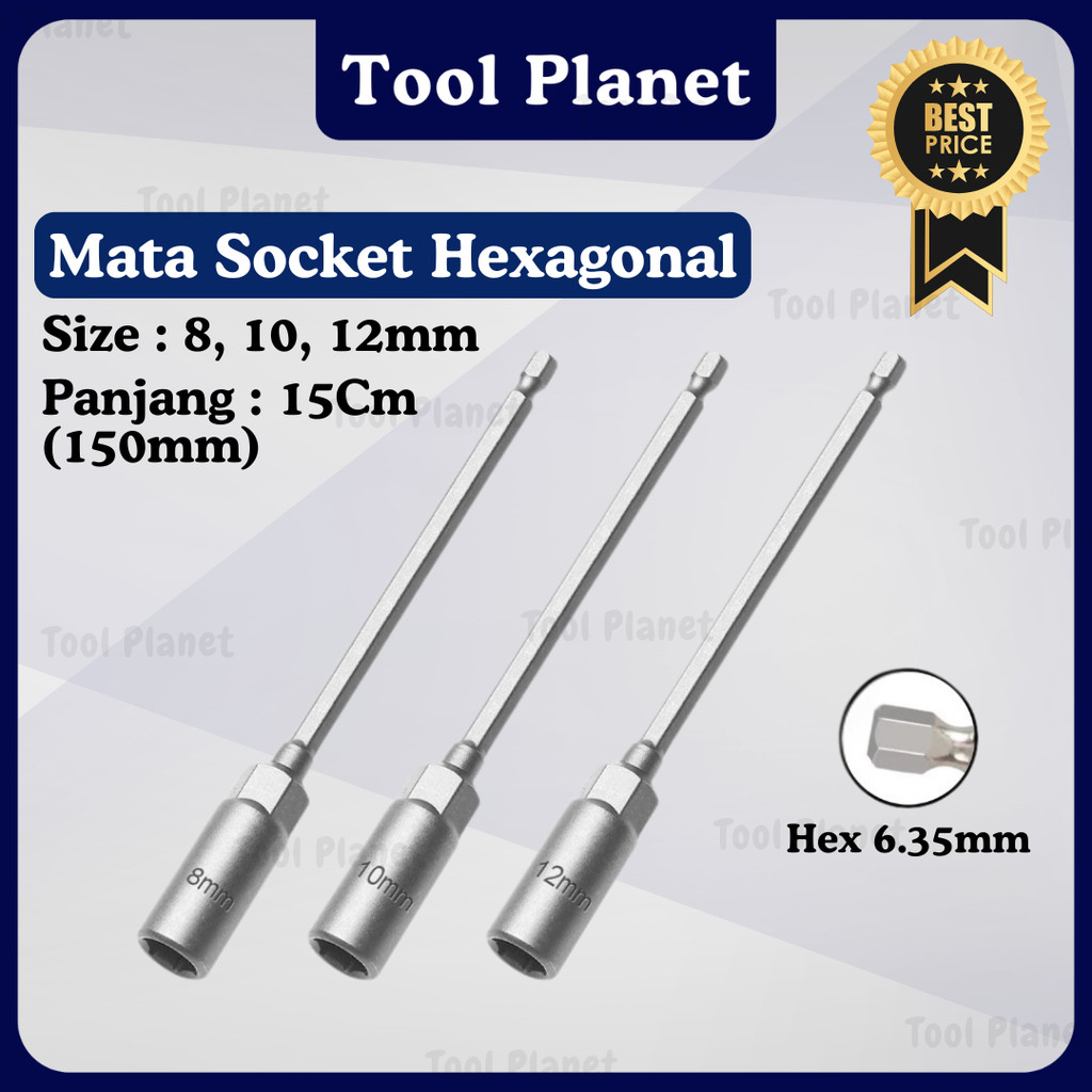 Tool Planet (Garansi 1 Tahun) Mata Socket Hexagonal 8mm 10mm 12mm Hex Soket Nut Adaptor Socket Roofi