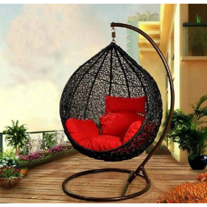 Kursi Ayunan Gantung Rotan Sintetis Outdoor Indoor Kokoh + Bantal Nyaman