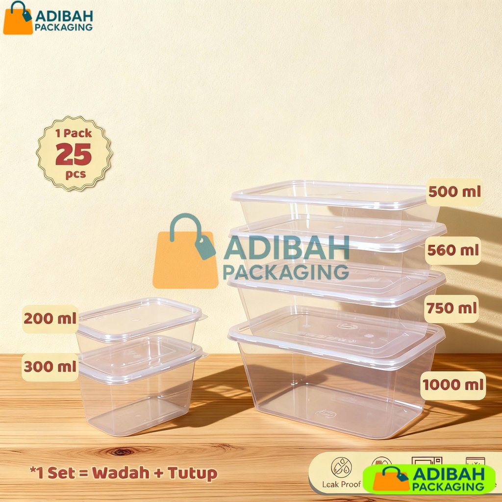 Promo Thinwall HIBA Rectangle 200 300 500 650 750 1000 ml Food Container Plastik Persegi Panjang