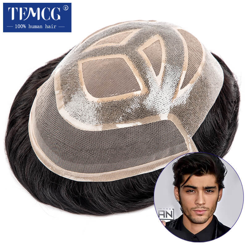 VERSALITE Male Hair Prosthesis Lace With Mono and Pu Base Breathable 100% Human Hair Toupee Men Wig 