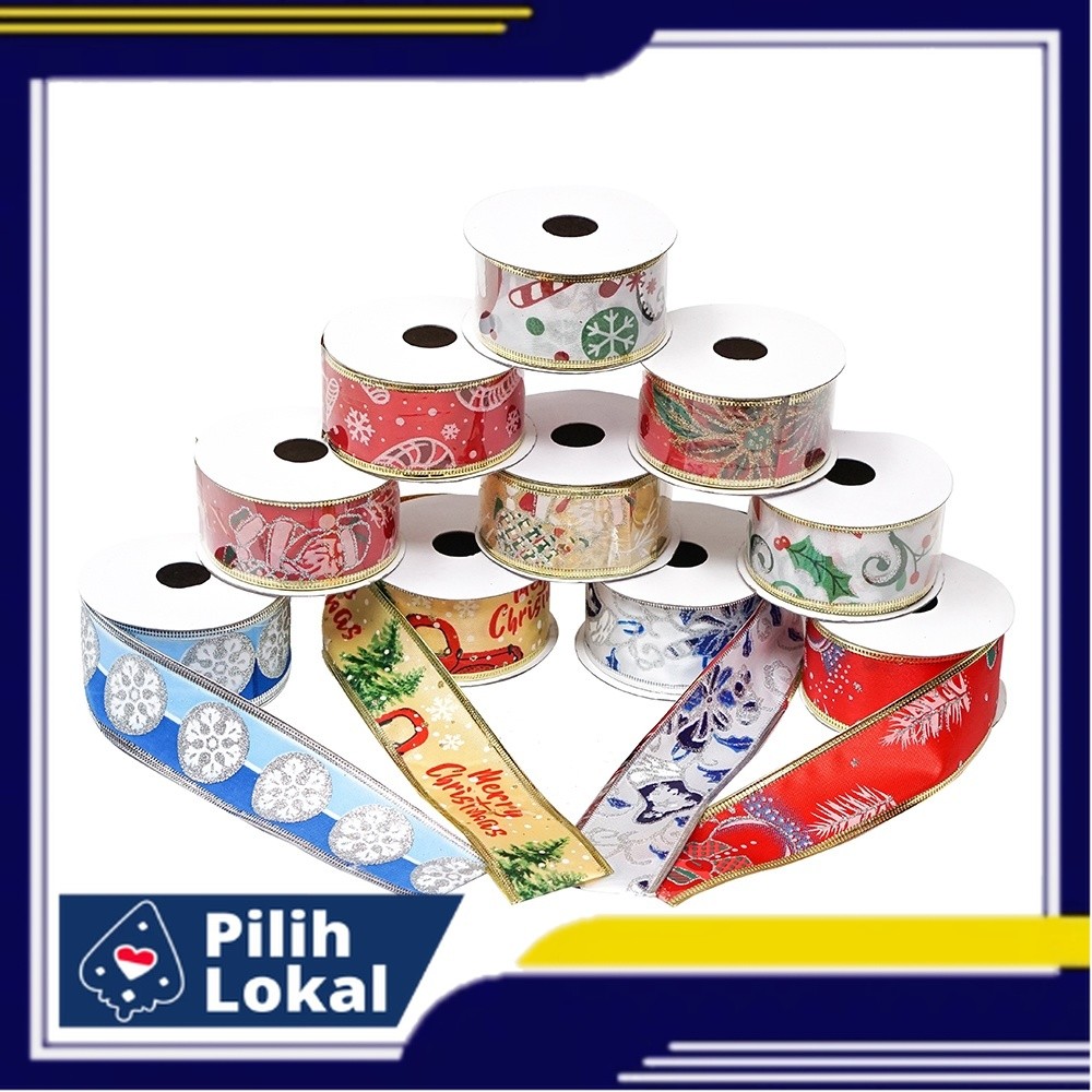 Pita Pohon Natal Roll Motif 4cm-Pita Natal-Aksesoris Pohon Natal-Dekorasi Pohon Natal