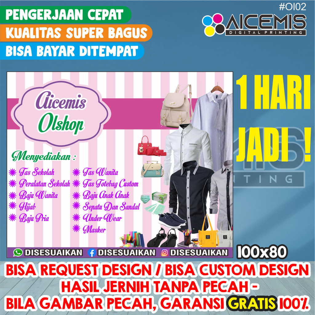 1 HARI JADI Cetak Banner / Sepanduk Spanduk WARUNG NASI/ spanduk konter / banner dagang BISA REQUEST