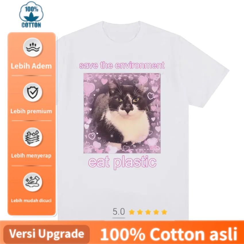 Kualitas Premium, Cocok untuk Pria dan Wanita Kaos Wanita Lucu Motif Kucing Pink Love Heart Bubble S