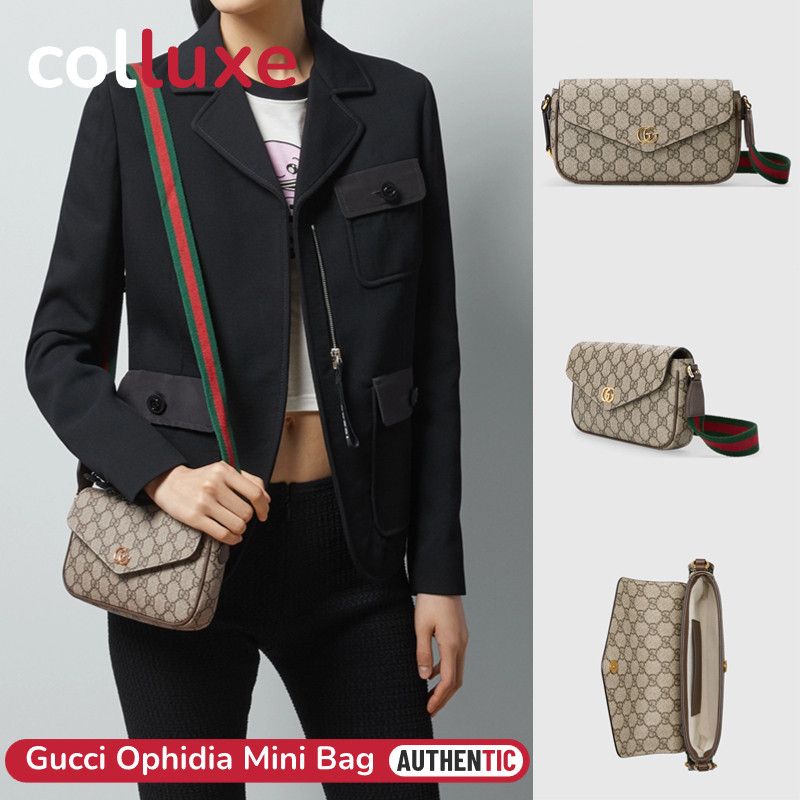 Menyediakan resi  GUCCI Ophidia Mini Shoulder Bag Tas Ruang Wanita GG Supreme canvas