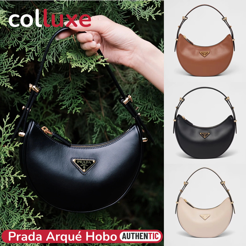Prada Arqué Hobo Bag Leather shoulder bag tas belakang kulit tas belakang wanita