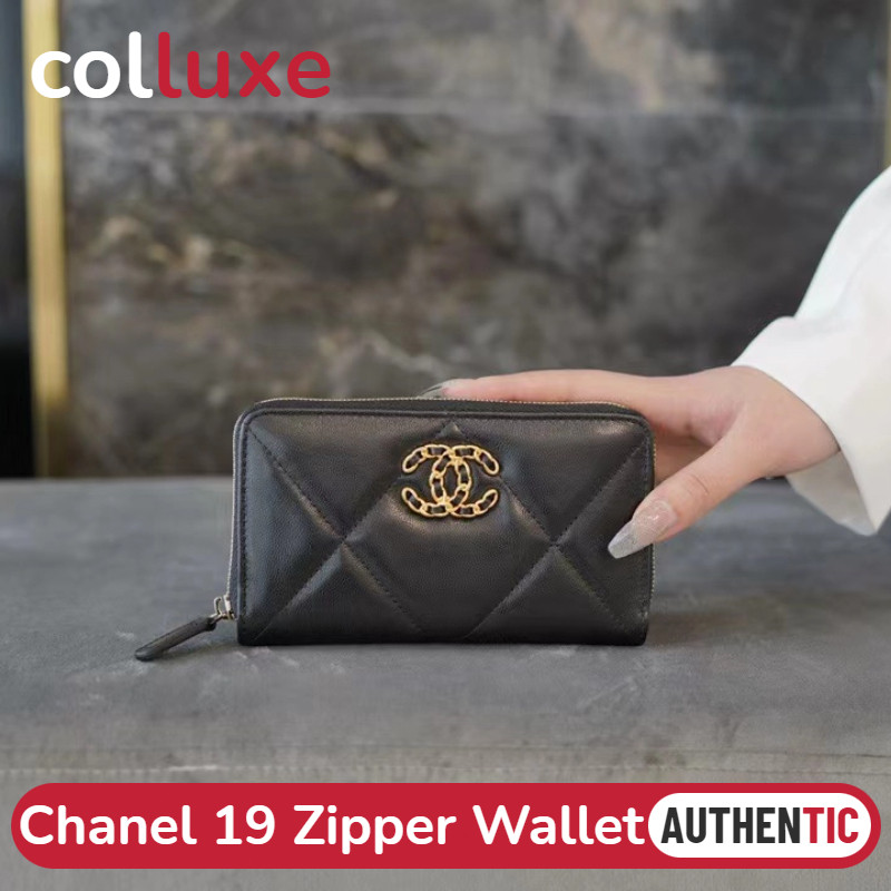 Dompet Ritsleting Chanel 19 Kulit Domba Dompet Ritsleting Kulit Domba Hitam