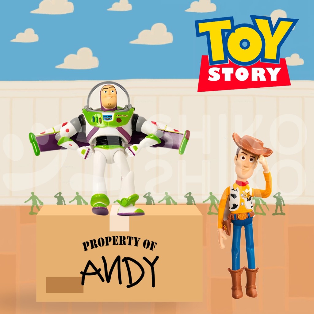 FGCtys Figure Mini Toy Story Chibi Action Figur Woody dan Buzz Lightyear Figurine Ornamen Dekorasi M