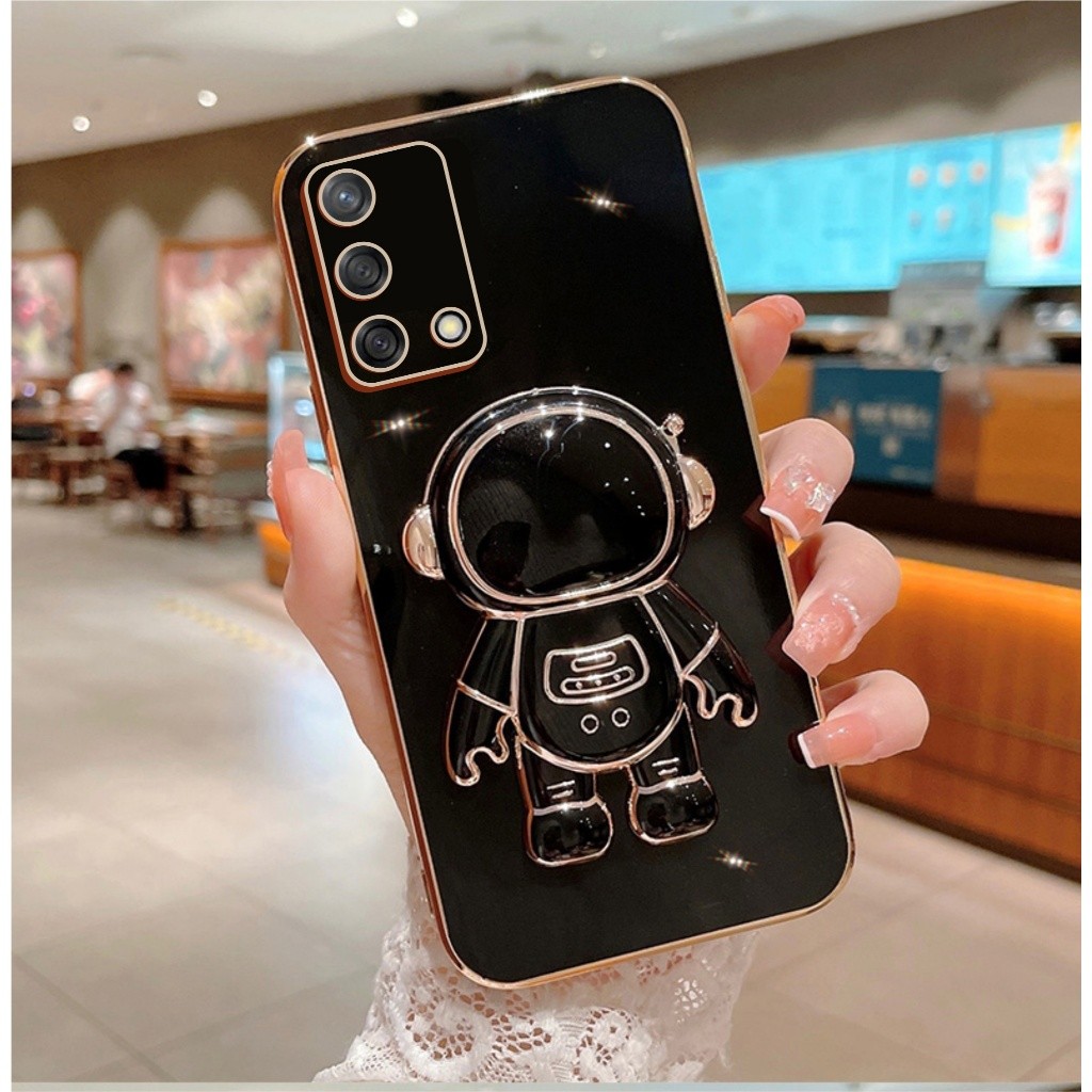 Soft Case Oppo A54 A74 A95 4G Silikon Dudukan Lipat Astronot Plating Casing Handphone