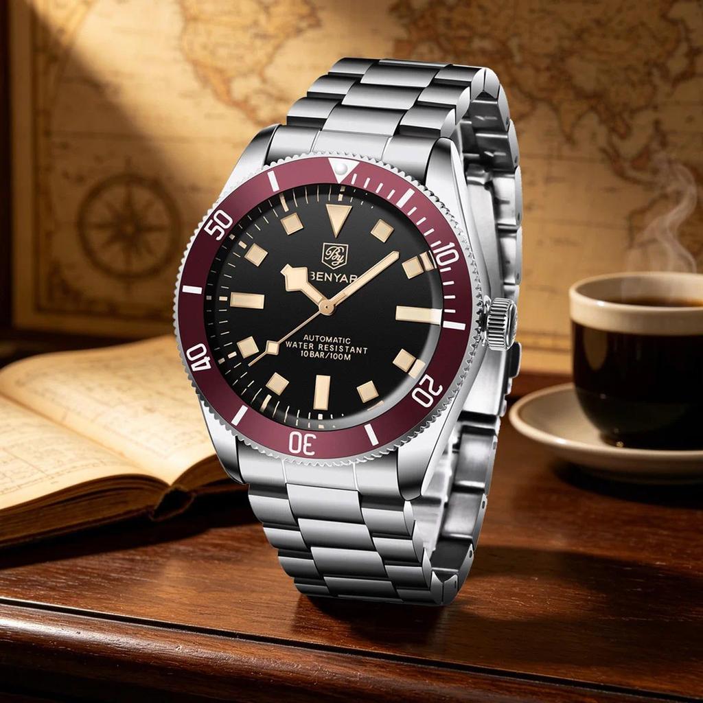 2026 New Mens Wates BENYAR Retro Red Meanical Automatic luxury wat for men Waterproof Luminous Stain