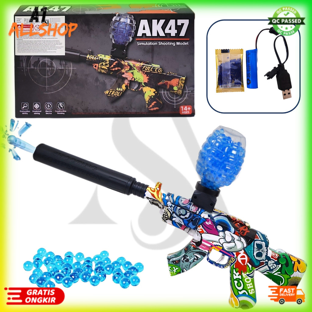 Automatic Ball Gun Electric AK477 mainan pistol peluru jelly ak477 otomatis size  mainan tembakan wa