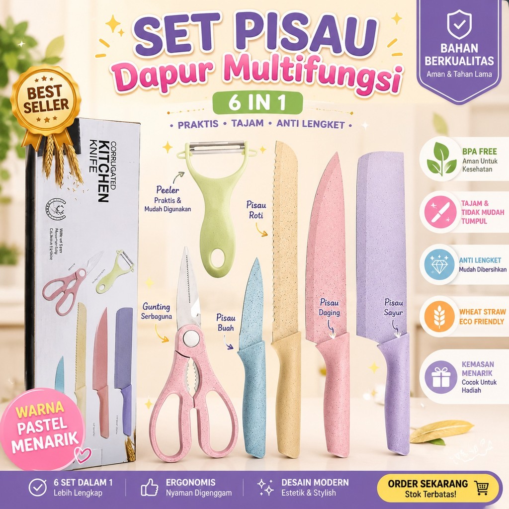 CLAIYDREAM PISAU SET 6 IN 1 KITCHEN SET PRODUK VIRAL SOUVERNIR CANTIK KNIFE EVCRIVERH CEK DESKRIPSI
