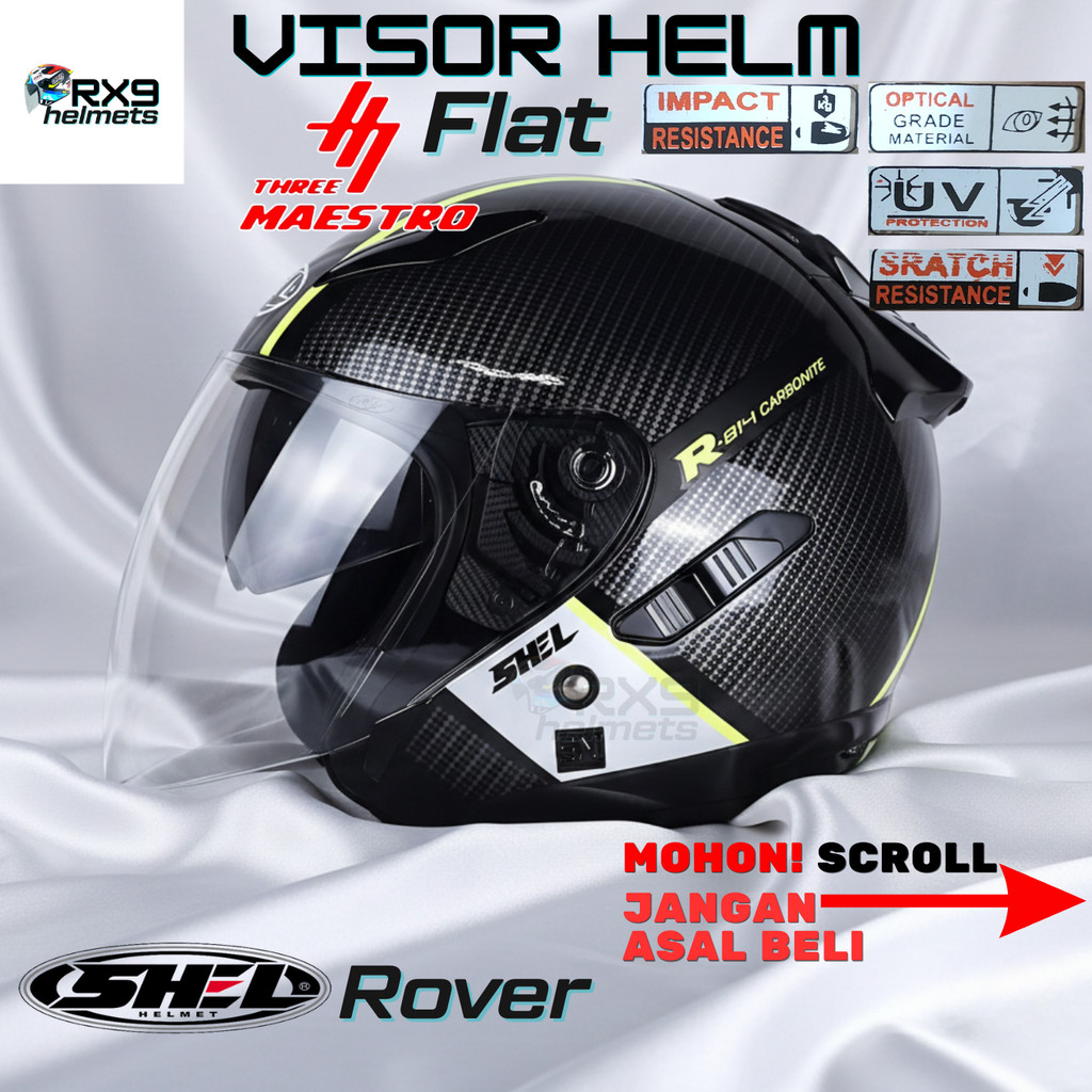 Helm SHELL ROVER R-814 KACA Visor Helmet FLAT free Rachet Three maestro iridium murah tm2
