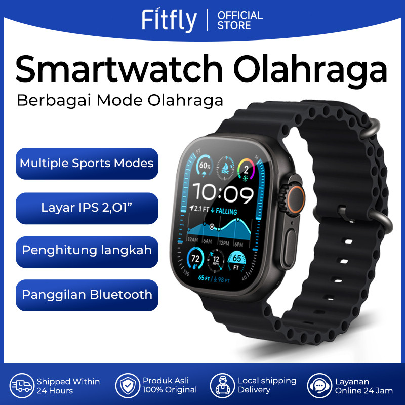 Fitfly Watch Ultra 20 Jam Tangan Pria Wanita SmartWatch Fashion Sport 49mm Titanium & Heartrate Orig
