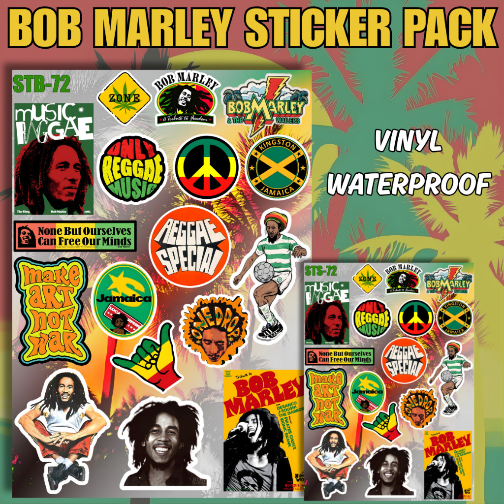 Bob Marley Reggae Sticker Vinyl Matte Pack Premium Outdoor Waterproof Anti Pudar Laptop Motor Helm A