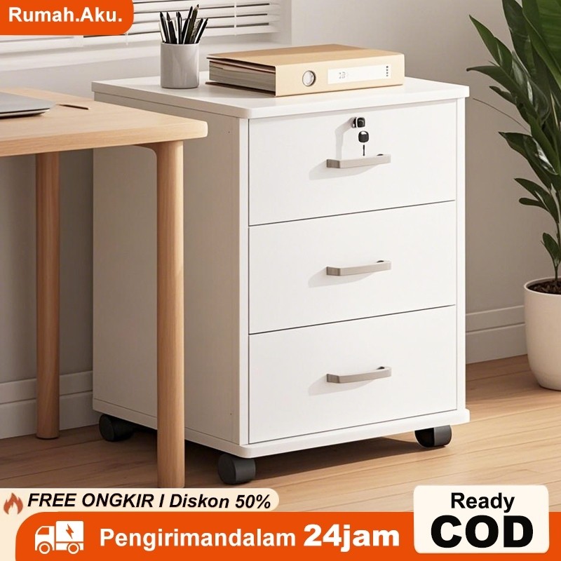 SES - Meja Nakas bedside Table dengan kunci Lemari Laci Penyimpanan Meja Nakas kayu Meja Kamar Nakas