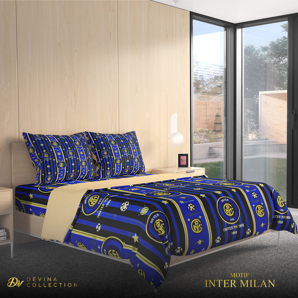 Devina Collection Bedcover Sprei Set Karet Anti Geser Champion Series Inter Milan Uk King 180x200