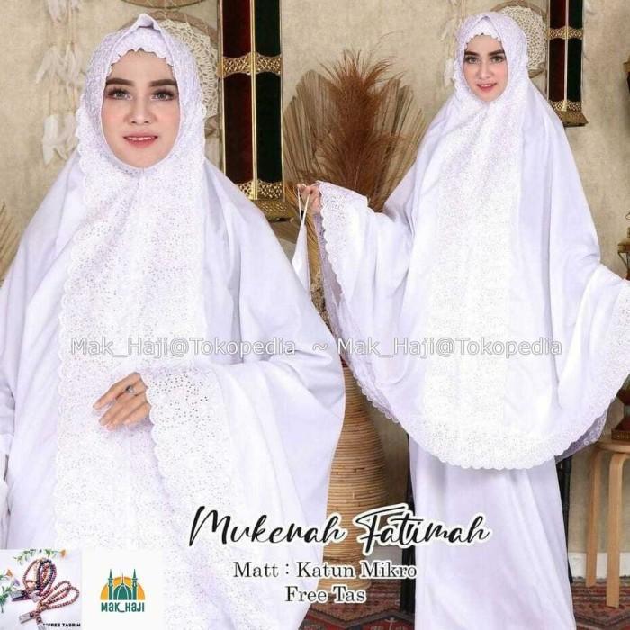 Mukena Fatima krisdayanti Katun Mikro Renda Brukat Dewasa Jumbo Siti K - Putih