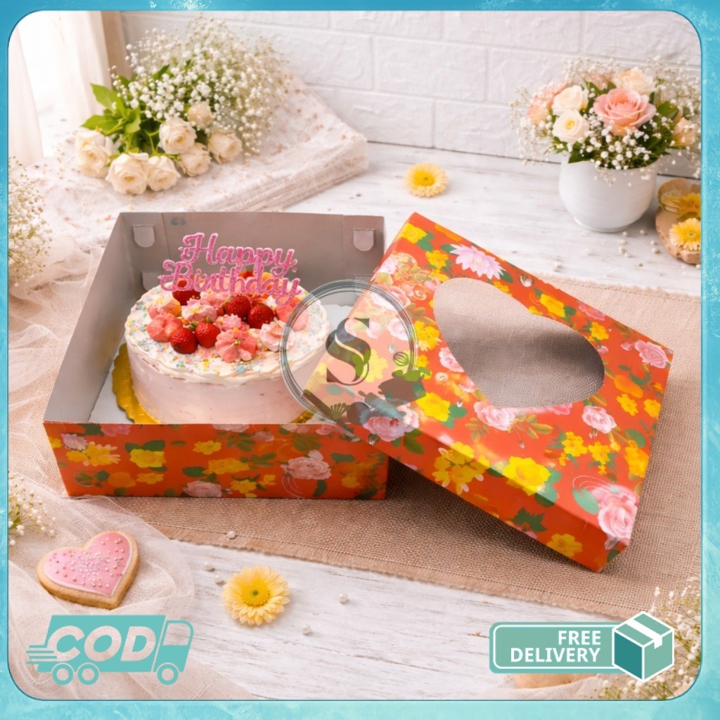 Dos Tart Hati Cetak Motif Mawar Tutup Mika Pisah Box Kue Roti Cake Pudding Hampers Duplex Coated