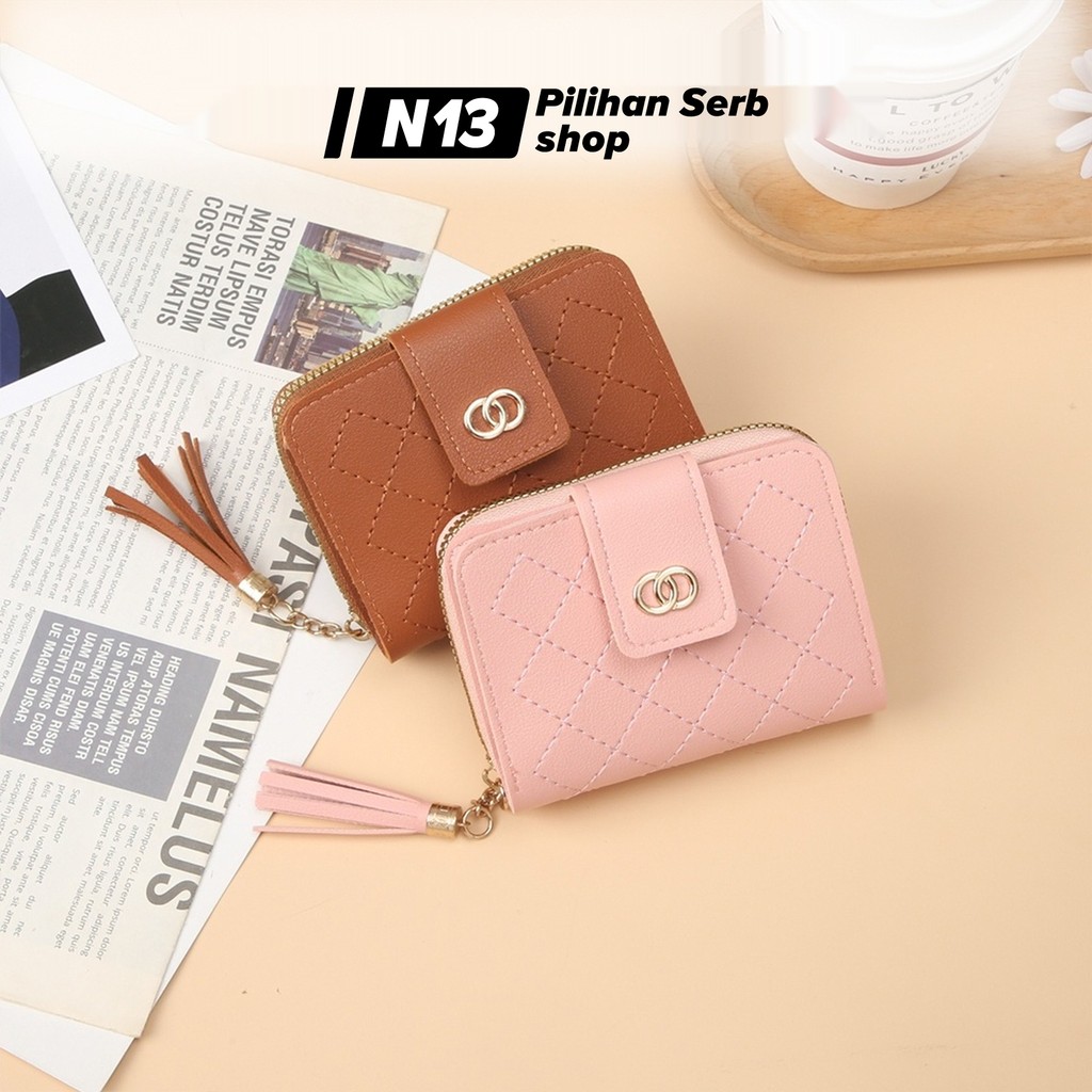 N13 Dompet Wanita Kulit Berkualitas Tinggi Mini Lipat 616 Warna Solid Untuk Wanita Modern Elegan dan