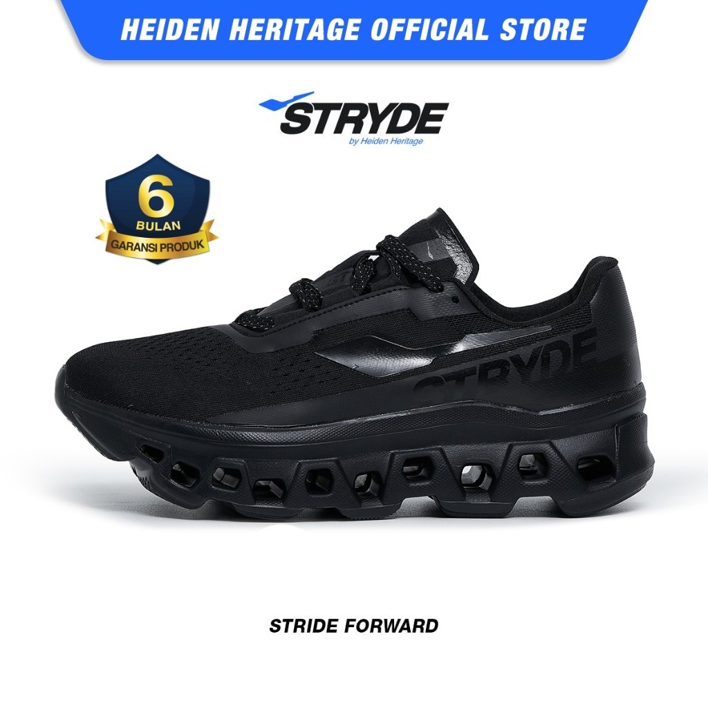 HEIDEN HERITAGE [HRTG] - STRYDE BLAST EX - FULL BLACK - Sepatu Sport Running Sekolah Casual Style La