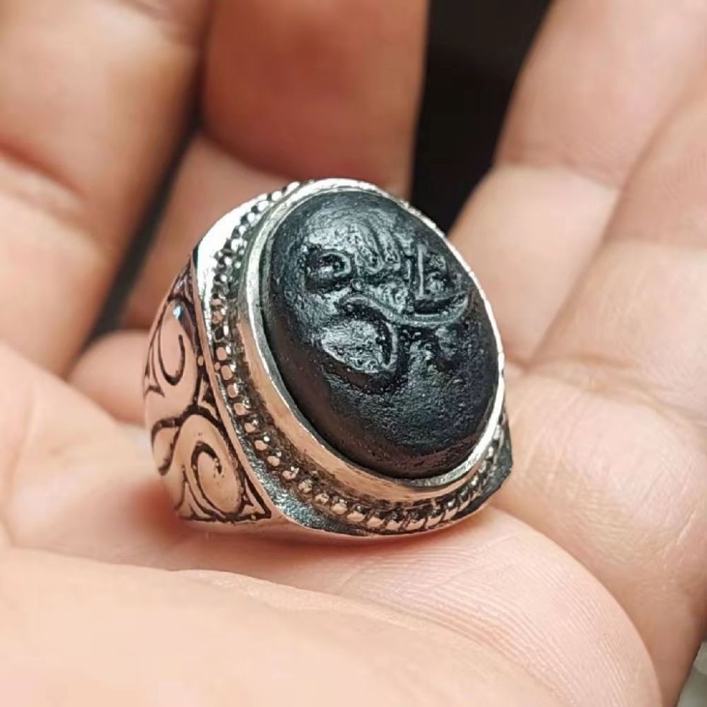 cincin Badar besi ukir lafadz Allah dan Muhammad nempel maghnet / Cincin batu akik pria wanita #batu