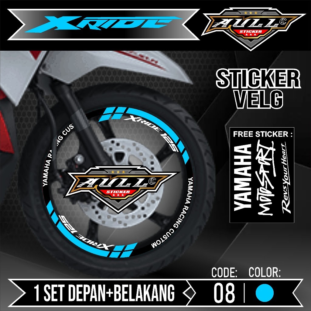 Stiker Velg XRIDE Cutting Velk Motor Yamaha XRIDE List Sticker Velk Ban Variasi Lengkap Set Depan Be
