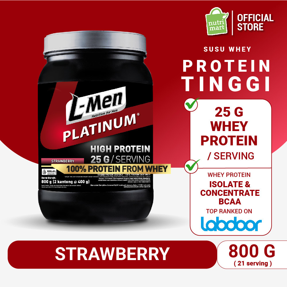 L-Men Platinum Strawberry 800 gram (25 gram protein/serving)  / 1,7lbs - 21 Serving - 5,9g BCAA dile