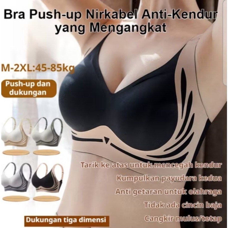 Untuk Payudara Besar /M-4XL Bra Seamless Wireless Push Up Support Kuat BH - Desain U-Back, Lateks Al