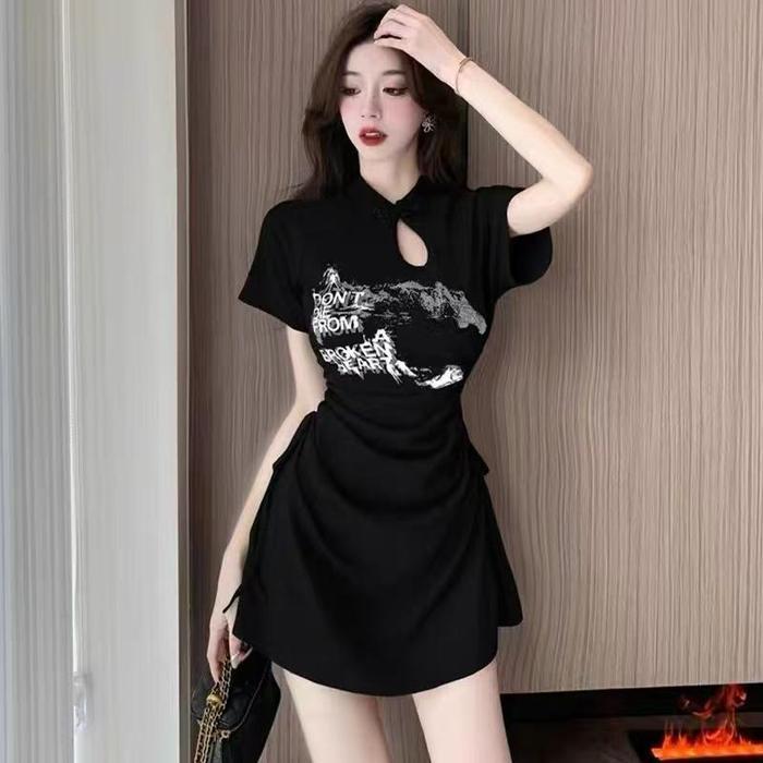 Mini Dress Cheongsam Wanita Import | Bahan Kaos Import Premium Quality