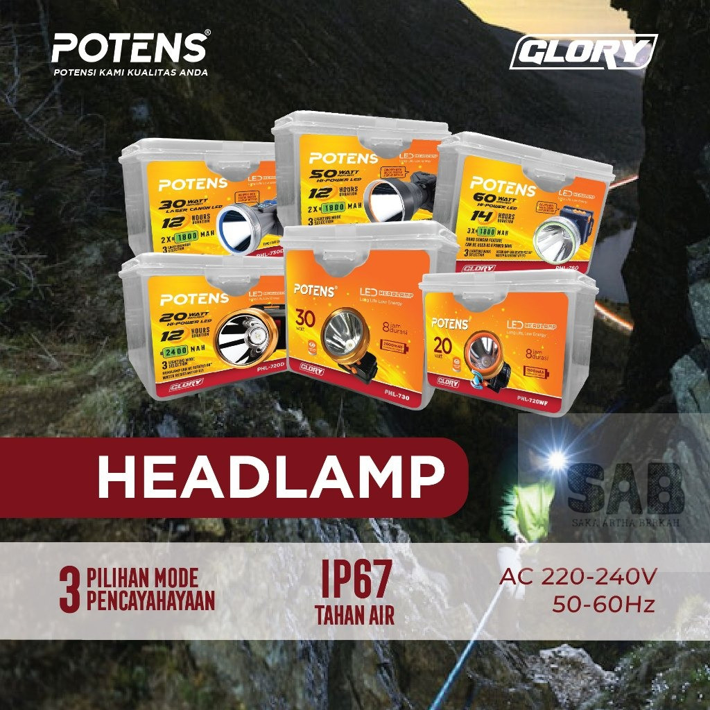 Senter Kepala LED 20-60 WATT Headlamp Battery Lithium Lampu Gunung Camping Hiking Super Terang