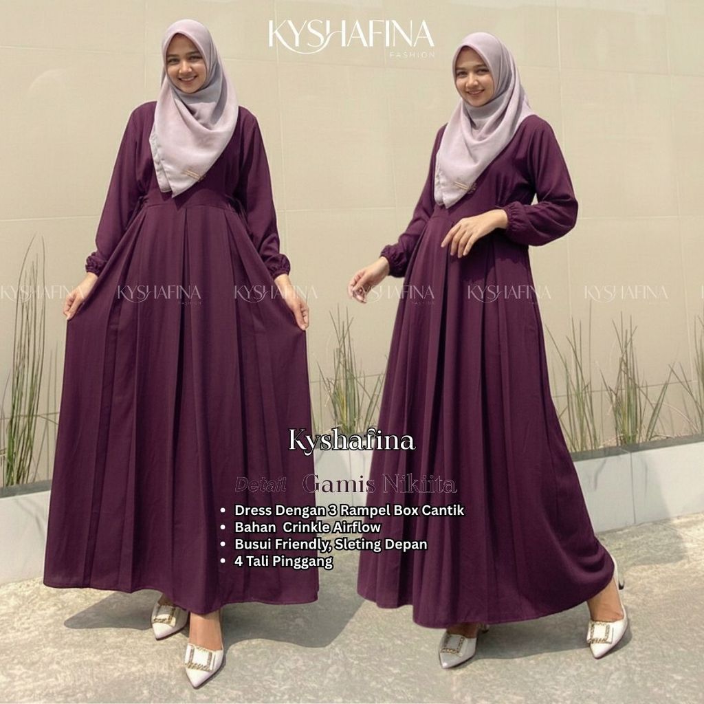 Kyshanifa - Gamis warna Plum/Burgundy/Dark Purple / Ungu Tua/Ungu Manggis -nikita