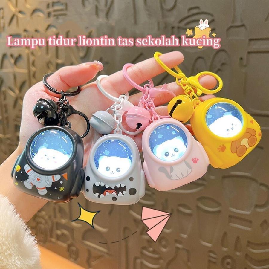 3D Gantungan Kunci Kucing Karakter Lampu Malam & Liontin Tas Backpack