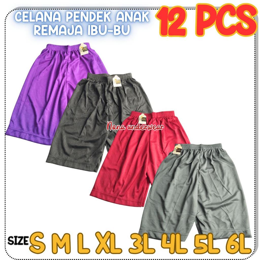 6 Pcs dan 12 Pcs Celana Pendek Anak Remaja Wanita Bahan Strit TK SD SMP SMA Ibu Ibu MURAH NYAMAN DIP