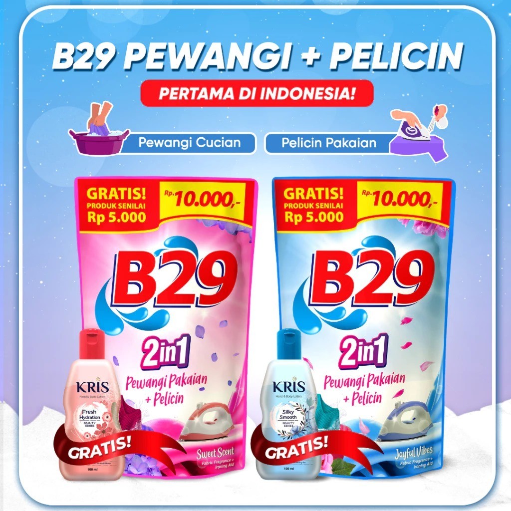B29 Pewangi Pakaian + Pelicin (2in1) 390ml (FREE LOTION) - Joyful Vibes Sweet Scent / B29 Pewangi Pe