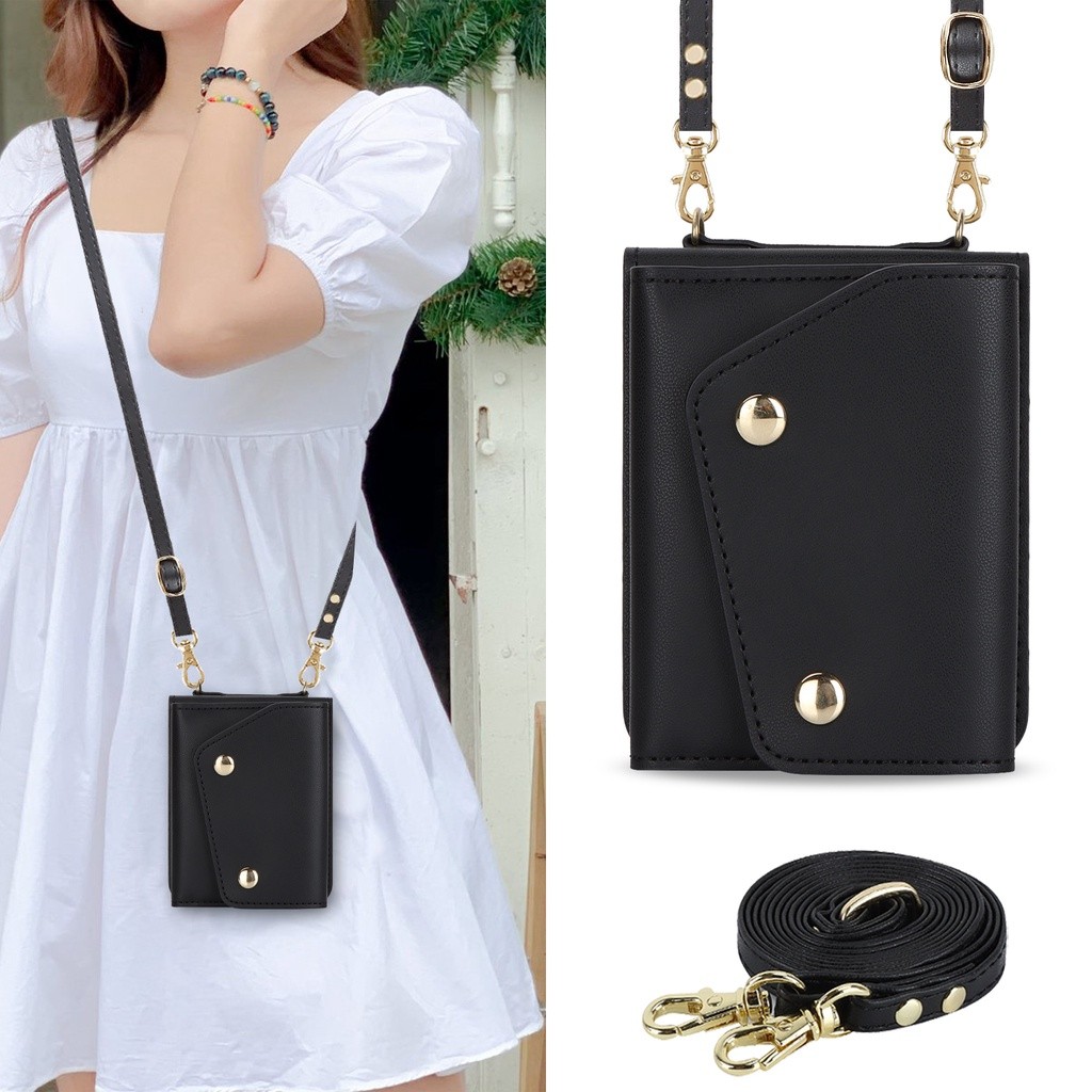 Kasus Kartu Untuk Samsung Galaxy Z Flip3 Flip6 Flip7 Kasus Kulit Shell Ponsel Dengan tali lanyard de