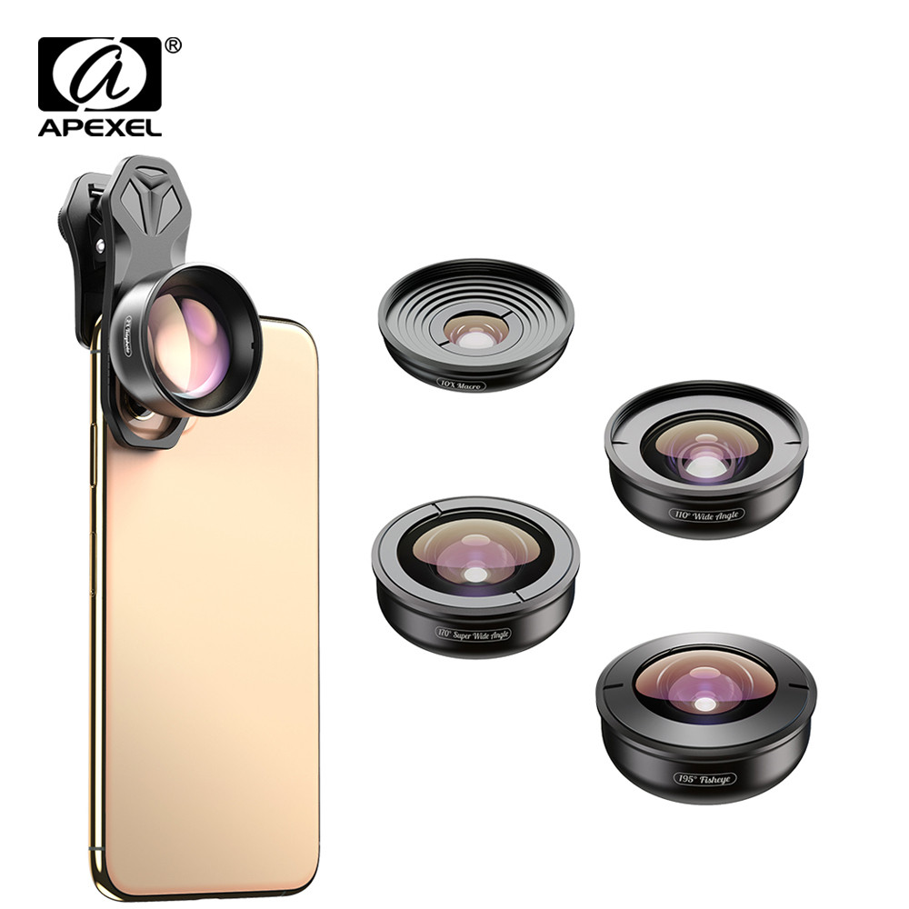 APEXEL optic High quality 5 in 1 Camera Phone Lenses 4K Wide macro Fisheye Tele super wide Lens for 