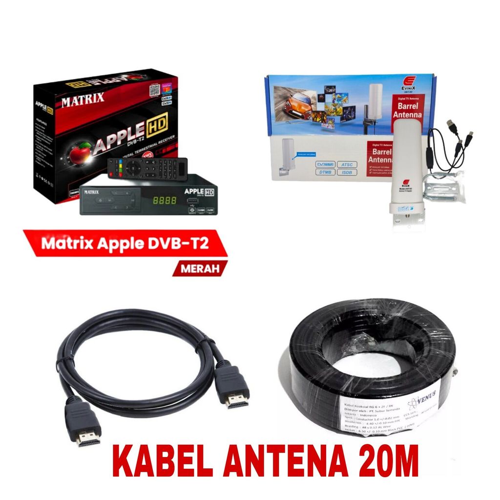 Paket STB + ANTENA OUTDOOR + KABEL ANTENA 20METER
