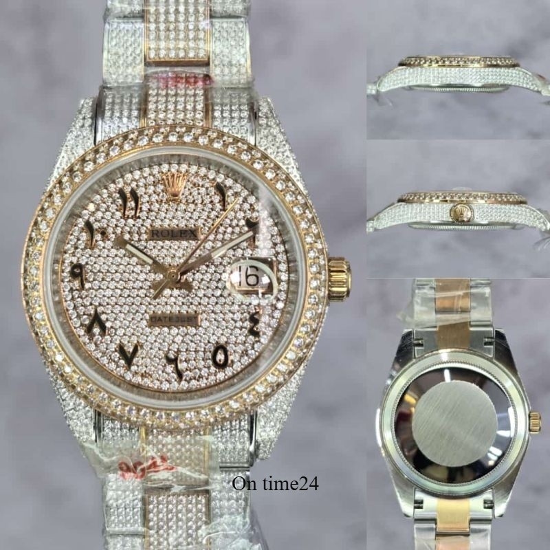 On Time24 Jam tangan Automatic Swiss RX Datejust Diamond Iced Out Sapphire fullset