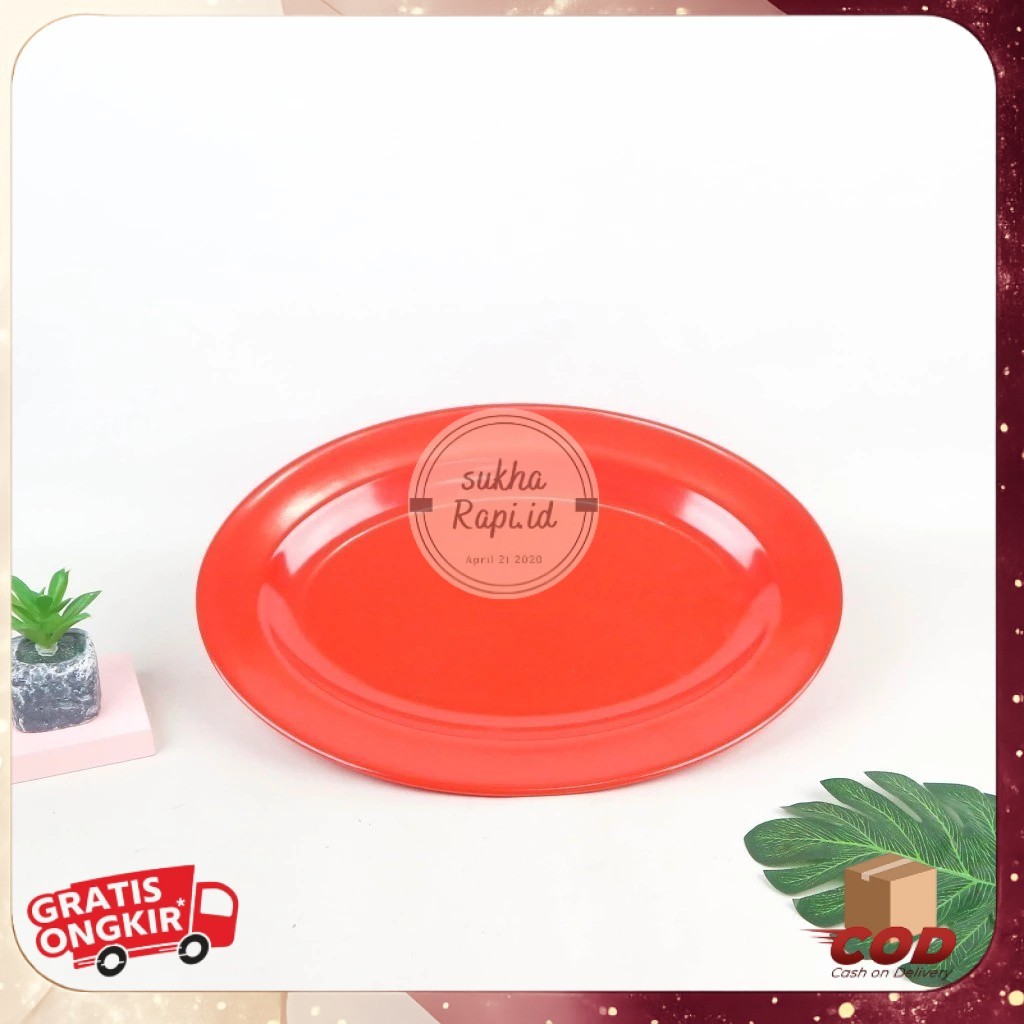 Piring Oval Melamin Saji 12 Inch Oval Ikan Pecel Lauk Melamine Lonjong Piring Saji Lauk Makanan Oval